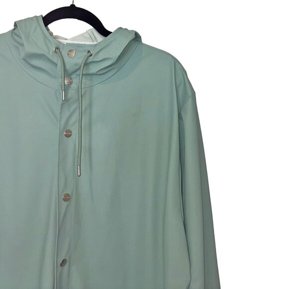 Rains Unisex Light Green Waterproof Hooded Longline Jacket - Size L / XL - Picture 1 of 6